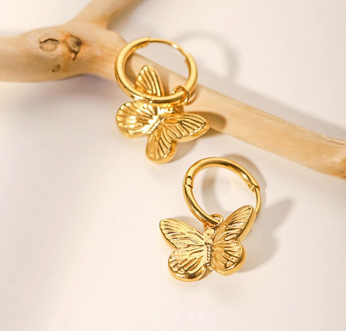 1 Paar schlichter, klassischer Stil, Schmetterlingsplattierung, 18 Karat vergoldeter Edelstahl-Ohrhänger
