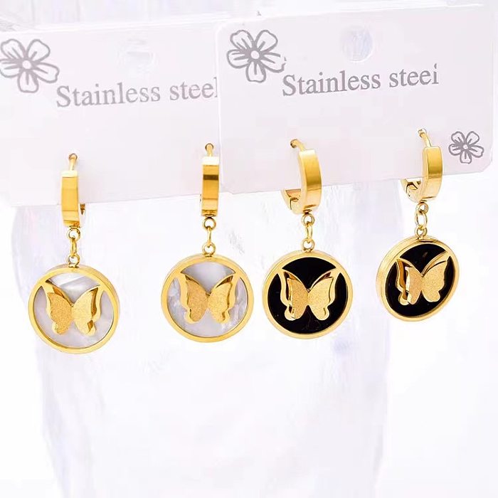 1 Pair Sweet Simple Style Butterfly Plating Three-dimensional Inlay Stainless Steel Shell 18K Gold Plated Drop Earrings