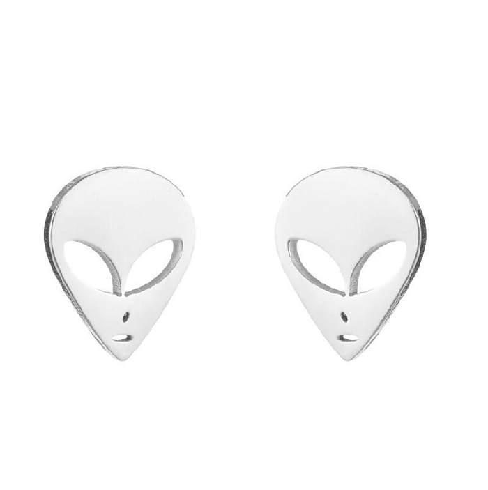 1 paire de clous d'oreilles plaqués en acier inoxydable Alien à la mode