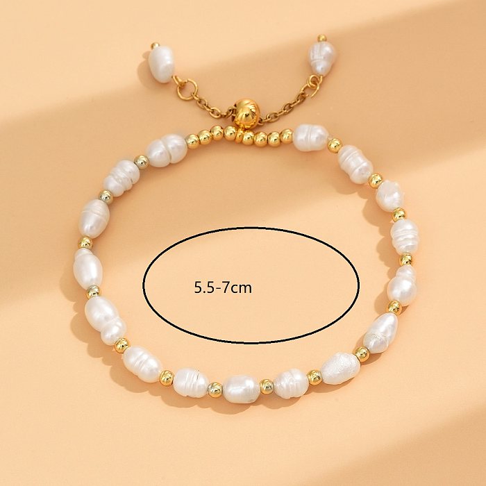 Elegant Modern Style Irregular Stainless Steel Freshwater Pearl Beaded Plating 18K Gold Plated Bracelets