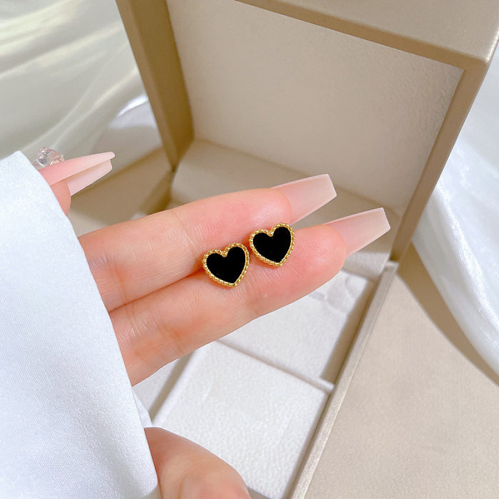 1 Pair Modern Style Simple Style Heart Shape Stainless Steel Ear Studs