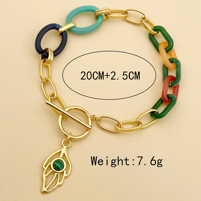 Retro Simple Style Leaves Stainless Steel Plating Inlay Turquoise Gold Plated Bracelets
