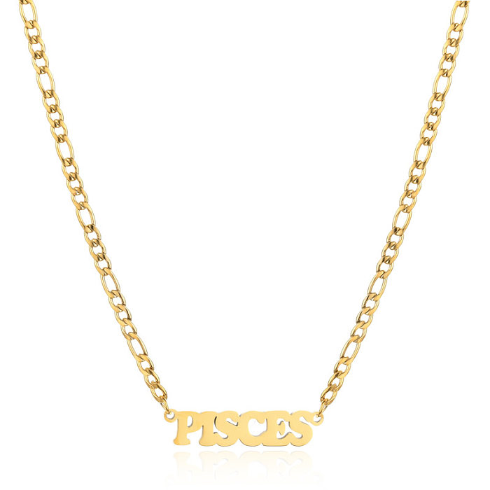 Collar chapado en oro de acero inoxidable con letras de estilo simple