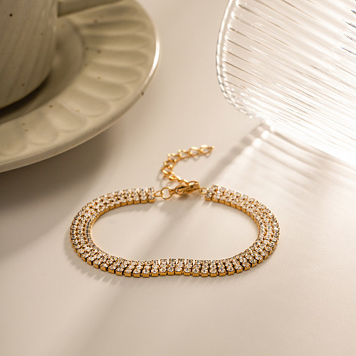 1 peça estilo INS redondo chapeamento de aço inoxidável incrustado pulseiras de diamante artificial