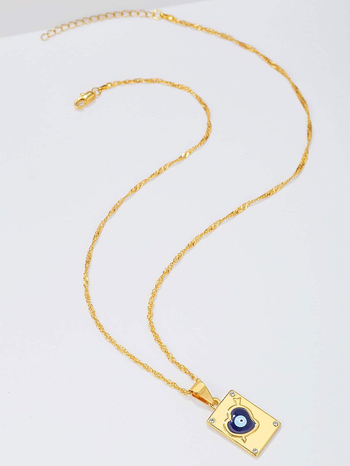 Halskette mit Anhänger im klassischen Stil mit Auge, Edelstahlbeschichtung und Zirkoneinlage, 18 Karat vergoldet