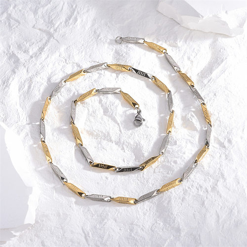 Lässige Halskette im klassischen, künstlerischen Rauten-Edelstahl-Polierverfahren mit 14-Karat-Vergoldung