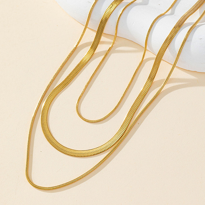 Colares em camadas banhados a ouro 18K com revestimento de aço inoxidável casual feminino de cor sólida
