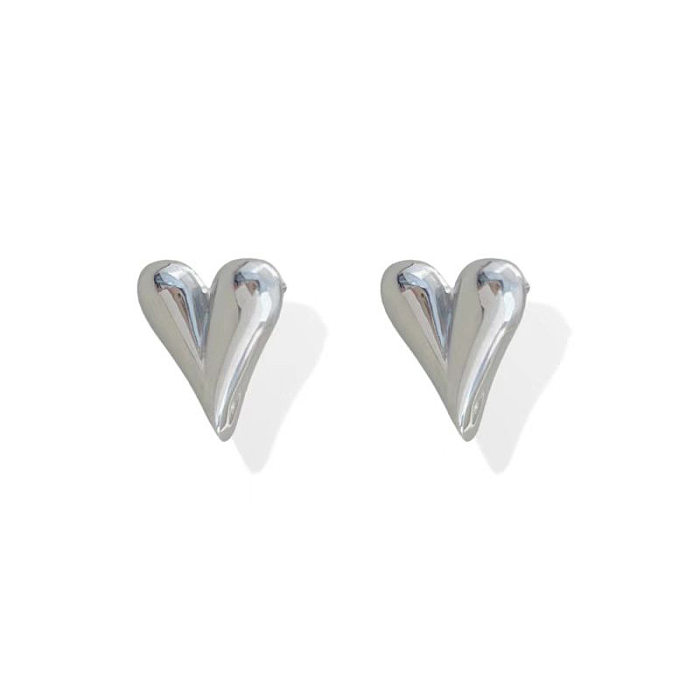 Süße herzförmige Damen-Ohrstecker aus Edelstahl, Herz-Metall, ohne eingelegte Edelstahl-Ohrringe