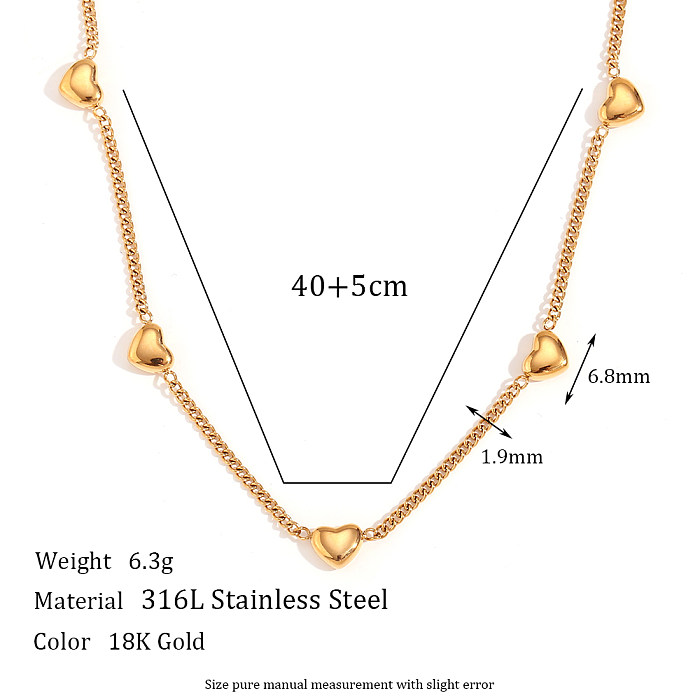 Simple Style Heart Shape Stainless Steel  18K Gold Plated Pendant Necklace In Bulk