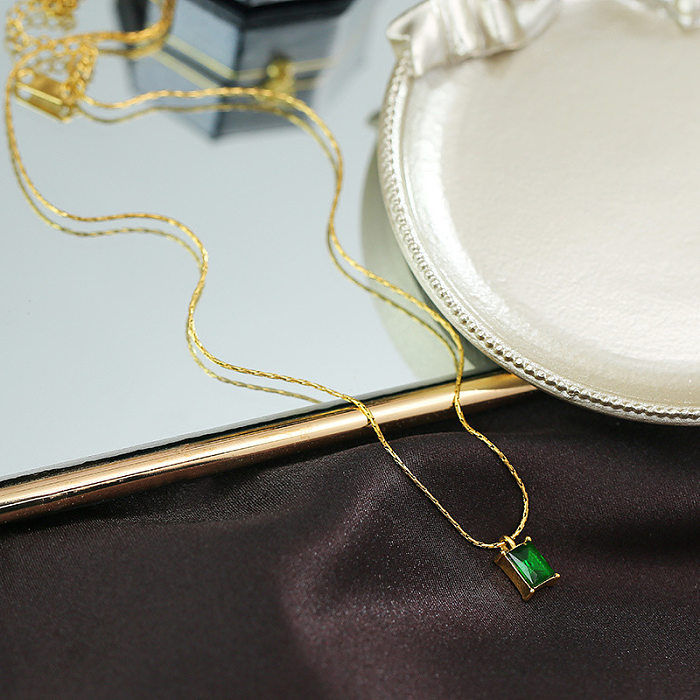 Estilo vintage estilo simples quadrado chapeamento de aço inoxidável inlay zircão 18k colar pingente banhado a ouro