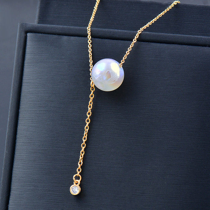 Fashion Solid Color Stainless Steel  Pearl Pendant Necklace 1 Piece