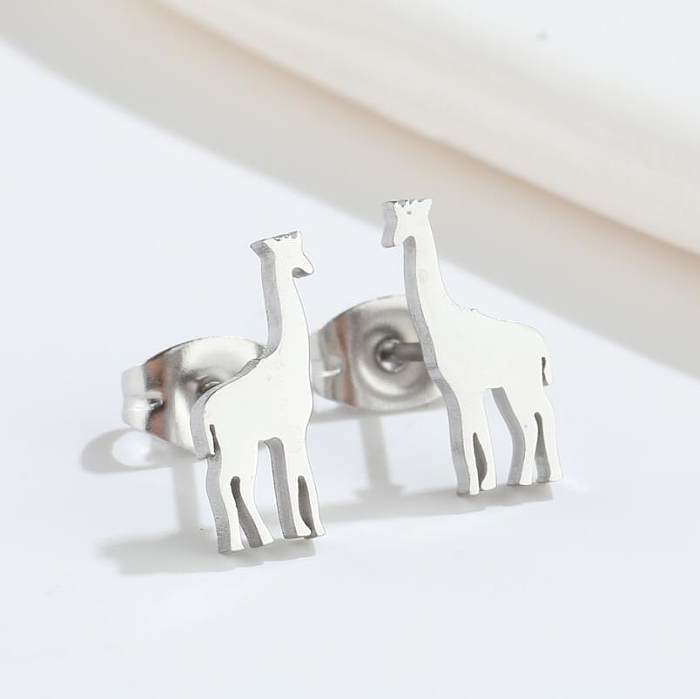 1 Pair Fashion Dog Dinosaur Giraffe Stainless Steel Ear Studs