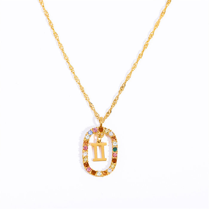 Collier avec pendentif en plaqué or 18 carats, Style classique rétro, Constellation, incrustation de diamant artificiel