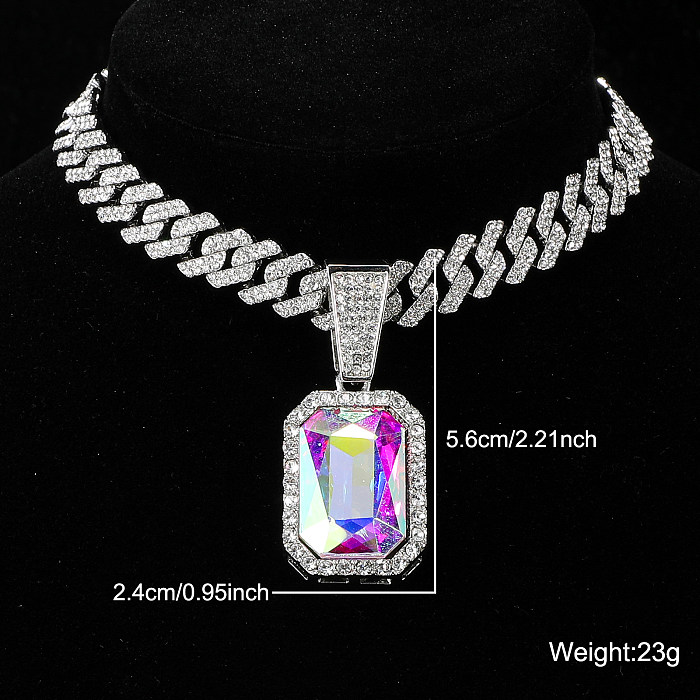 Lady Square Stainless Steel  Alloy Inlay Artificial Gemstones Necklace