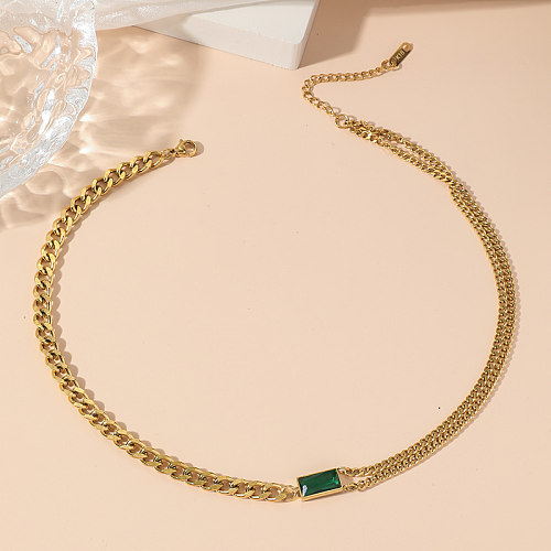 Retro-Quadrat-Edelstahl-Polierüberzug-Inlay mit künstlichen Edelsteinen, 18 Karat vergoldete Halskette