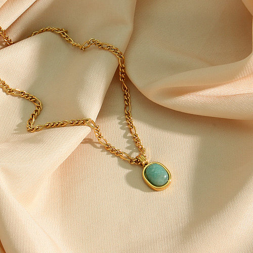 Glamouröse ovale Edelstahl-Halskette mit Naturstein-Edelstahl-Halsketten