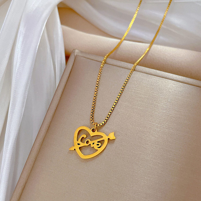Fashion Letter Heart Shape Stainless Steel Pendant Necklace 1 Piece