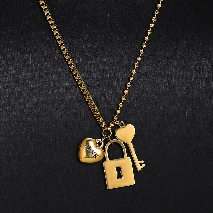 Lässiger, moderner Stil, schlichter Stil, herzförmiger Schlüssel, Edelstahl-Anhänger-Halskette