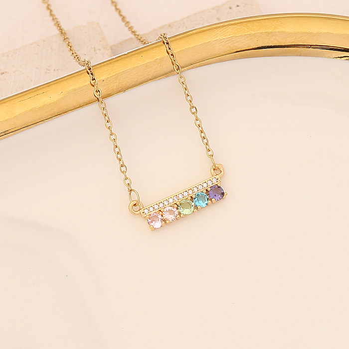 Cute Rainbow Flower Stainless Steel  Necklace Inlay Zircon Stainless Steel  Necklaces 1 Piece