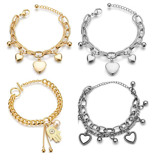 Bracelets plaqués en acier inoxydable en forme de cœur Streetwear