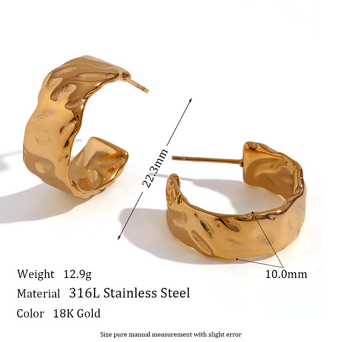 1 paire de clous d'oreilles plaqués or 18 carats, Style Simple, en forme de C, en acier inoxydable