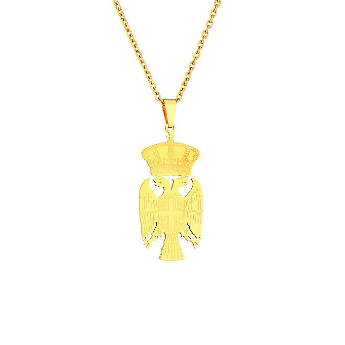 Estilo moderno Estilo simple Corona Águila Chapado en acero inoxidable Collar con colgante chapado en oro de 18 quilates Collar largo