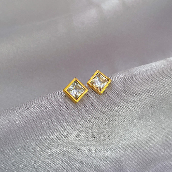 1 Pair Simple Style Square Plating Inlay Stainless Steel Zircon Ear Studs