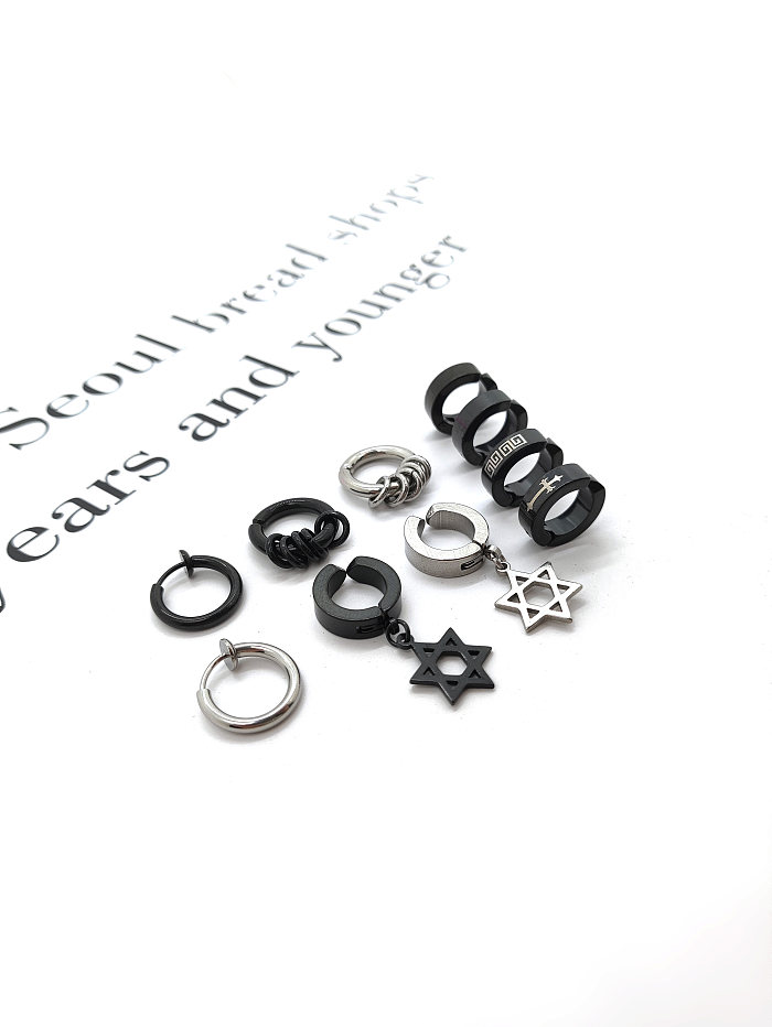 10 peças elegante estilo simples streetwear pentagrama círculo polimento chapeamento de metal brincos de aço inoxidável
