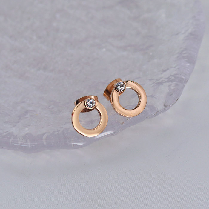 Simple Style Round Stainless Steel Plating Inlay Artificial Diamond Ear Studs 1 Pair