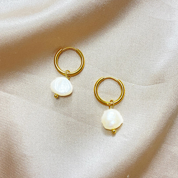 1 Pair Elegant Cute Simple Style Pearl Plating Stainless Steel  White Gold Plated Gold Plated Drop Earrings