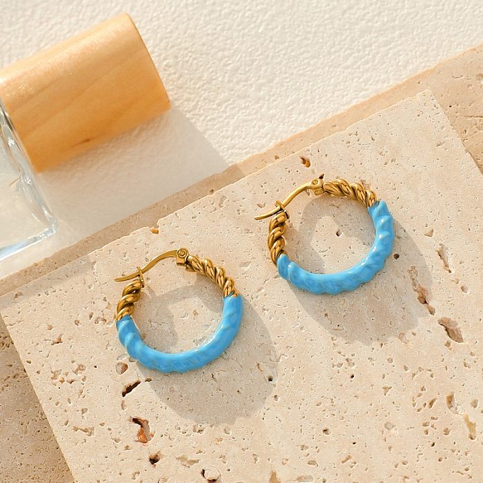 1 Pair Modern Style Round Color Block Plating Stainless Steel  Gold Plated Hoop Earrings