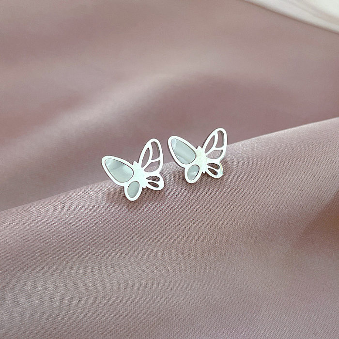1 Pair Basic Lady Butterfly Plating Inlay Stainless Steel Shell Ear Studs
