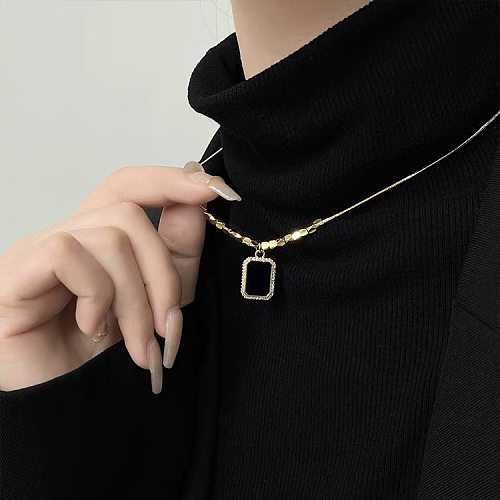 Wholesale Simple Style Square Stainless Steel 18K Gold Plated Zircon Pendant Necklace