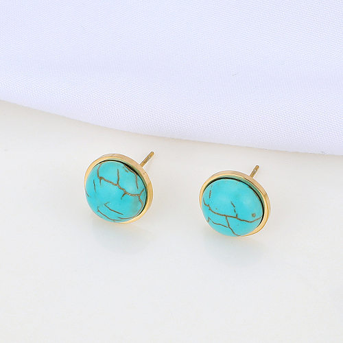 Boucles d'oreilles rondes simples en acier inoxydable Turquoise, bijoux, vente en gros