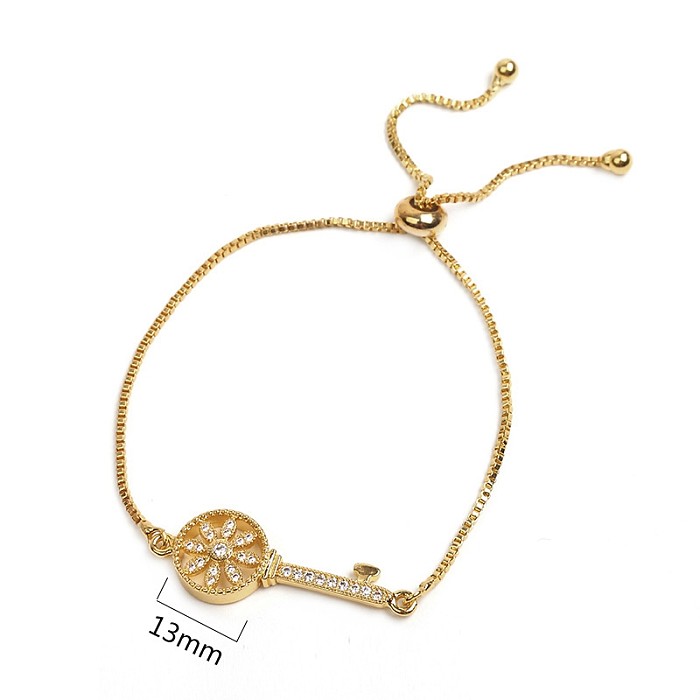 Elegante estilo simples chave chapeamento de aço inoxidável inlay zircão pulseiras banhadas a ouro 18K