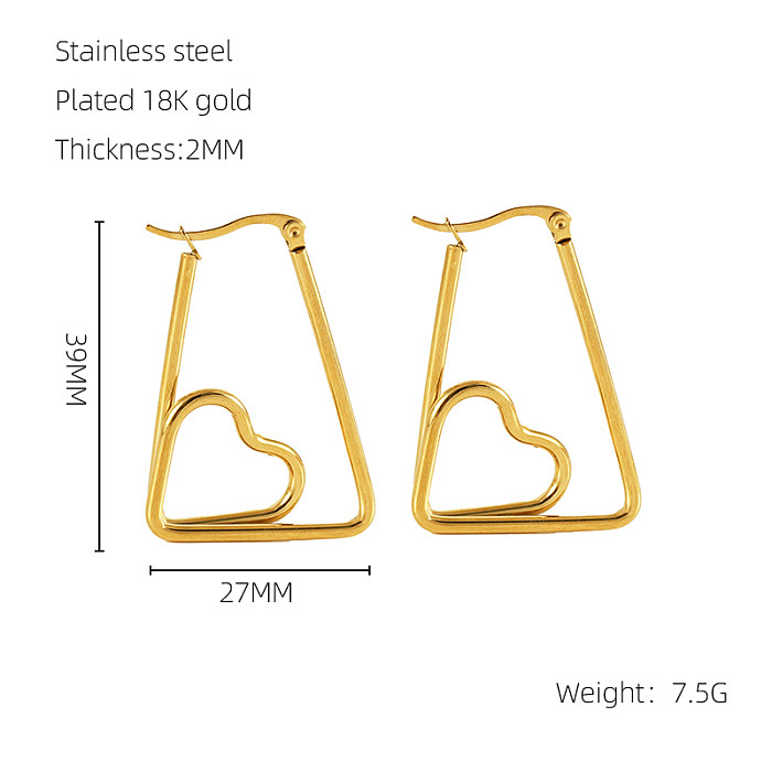 1 Pair Casual Cool Style Heart Shape Stainless Steel  Plating 18K Gold Plated Drop Earrings