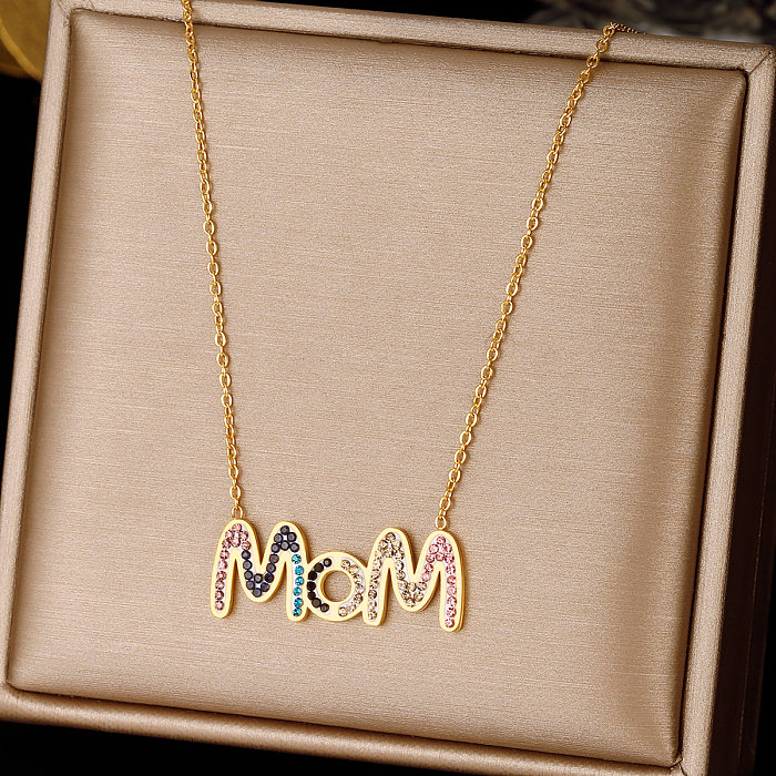 Simple Style Letter Stainless Steel  Stainless Steel Inlay Zircon Pendant Necklace