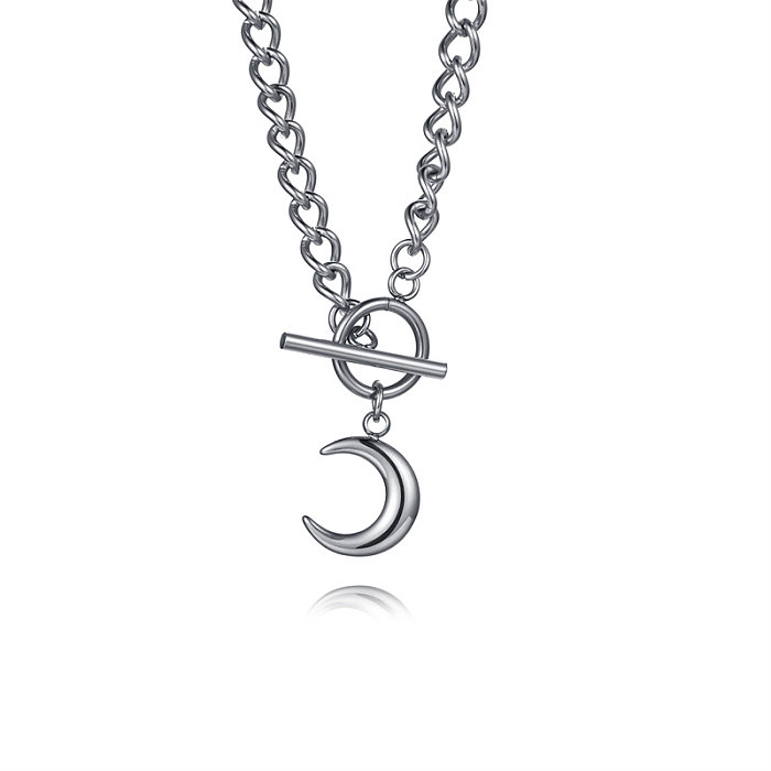 Collier avec pendentif en forme de lune, Style classique et Simple, en acier inoxydable, en vrac