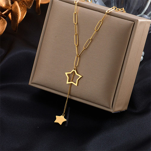 Fashion Geometric Five-pointed Star Stainless Steel Tassel Clavicle Chain