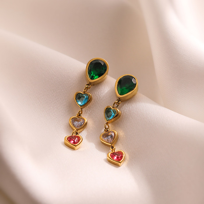 1 Pair Vintage Style Simple Style Heart Shape Plating Inlay Stainless Steel Zircon 18K Gold Plated Drop Earrings