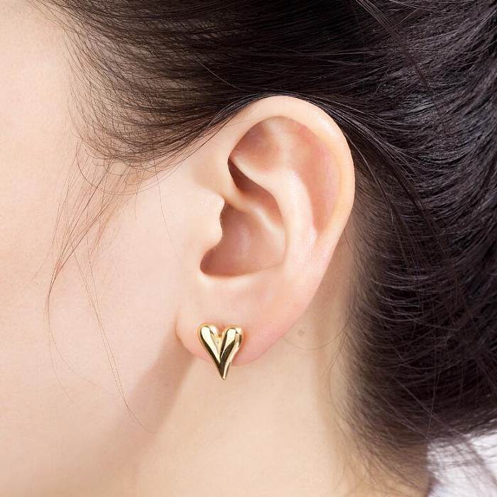 Boucles d'oreilles en forme de cœur en acier inoxydable plaqué or, bijoux à la mode, vente en gros