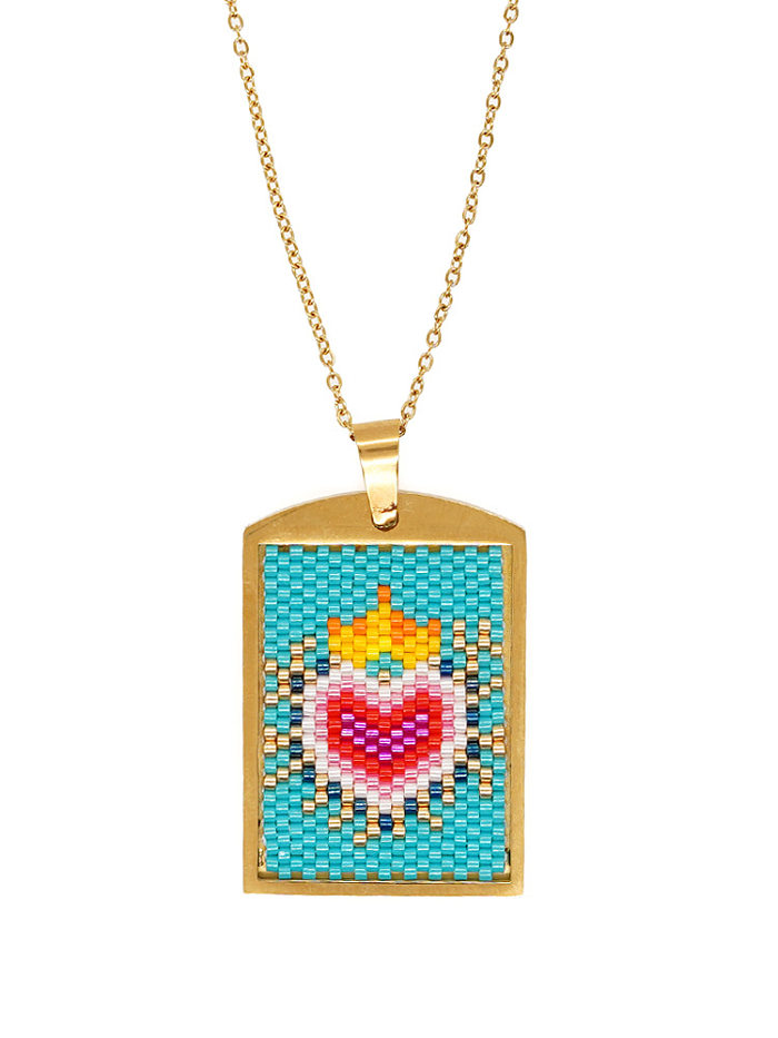 Bohemian Devil'S Eye Heart Shape Stainless Steel  Glass Pendant Necklace 1 Piece