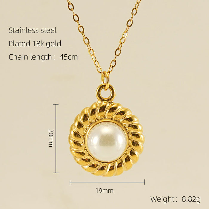 Retro Oval Eye Stainless Steel  Plating Inlay Gem Pearl 18K Gold Plated Pendant Necklace Long Necklace