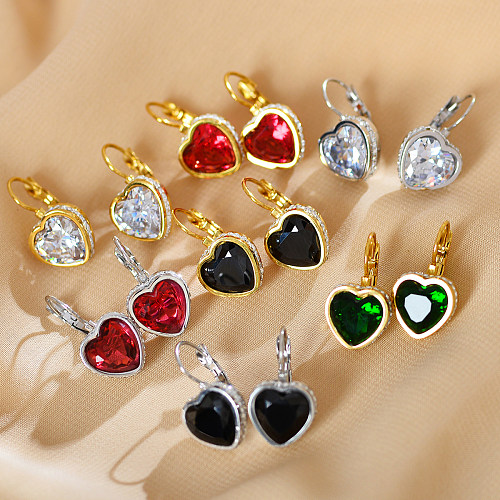 1 Pair Elegant Simple Style Heart Shape Plating Inlay Stainless Steel  Zircon Gold Plated Earrings