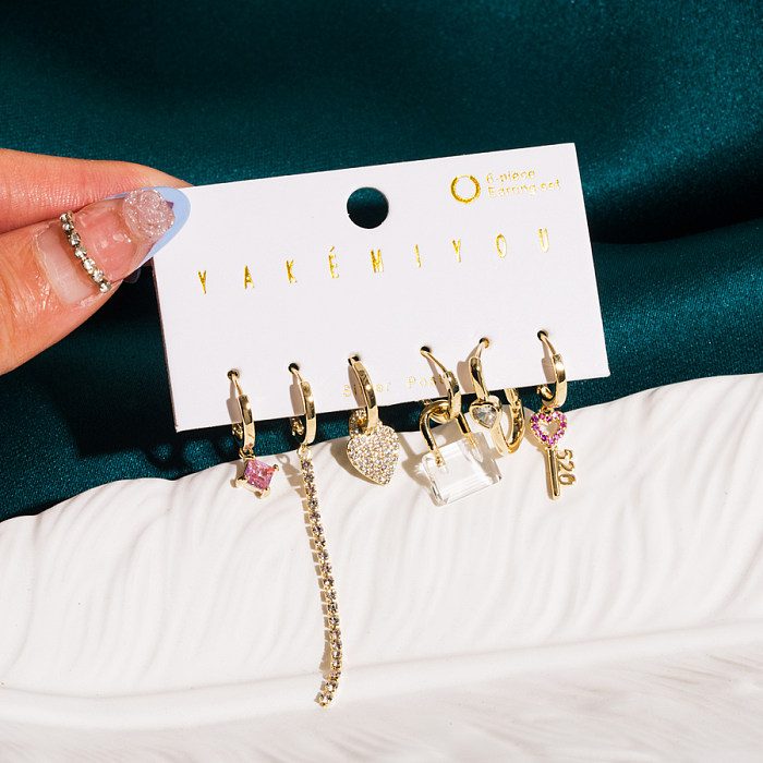1 Set Yakemiyou Fashion Leaves Tassel Copper Plating Inlay Zircon Drop Earrings