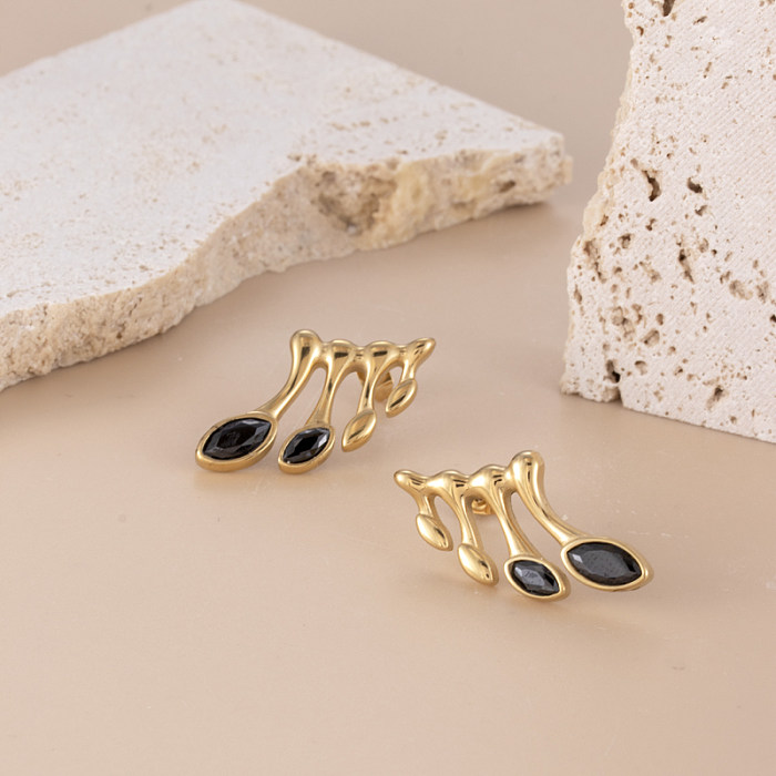 1 paire de boucles d'oreilles pendantes en acier inoxydable et Zircon plaqué or 18 carats, Style Vintage, pampilles en forme de feuilles, incrustation de serpent