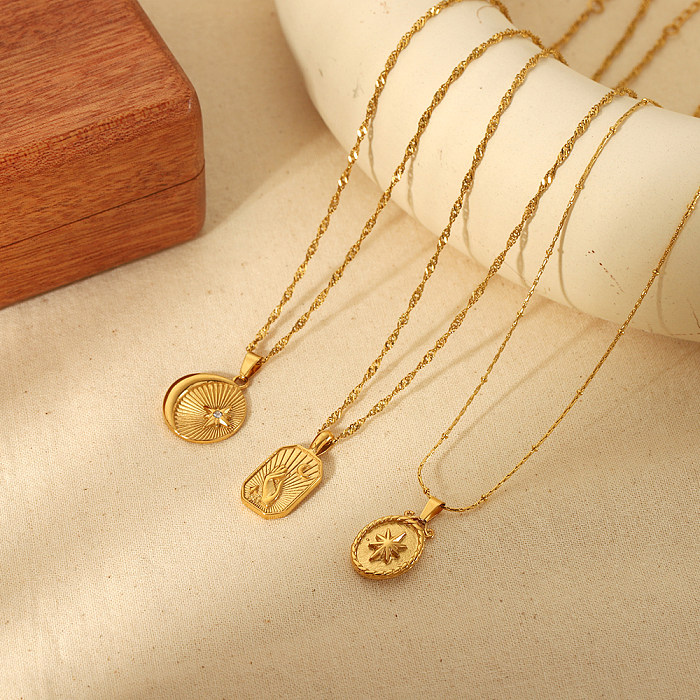 Schlichter Stil, Stern-Mond-Halskette aus Edelstahl mit 18 Karat vergoldeten Strasssteinen, in großen Mengen