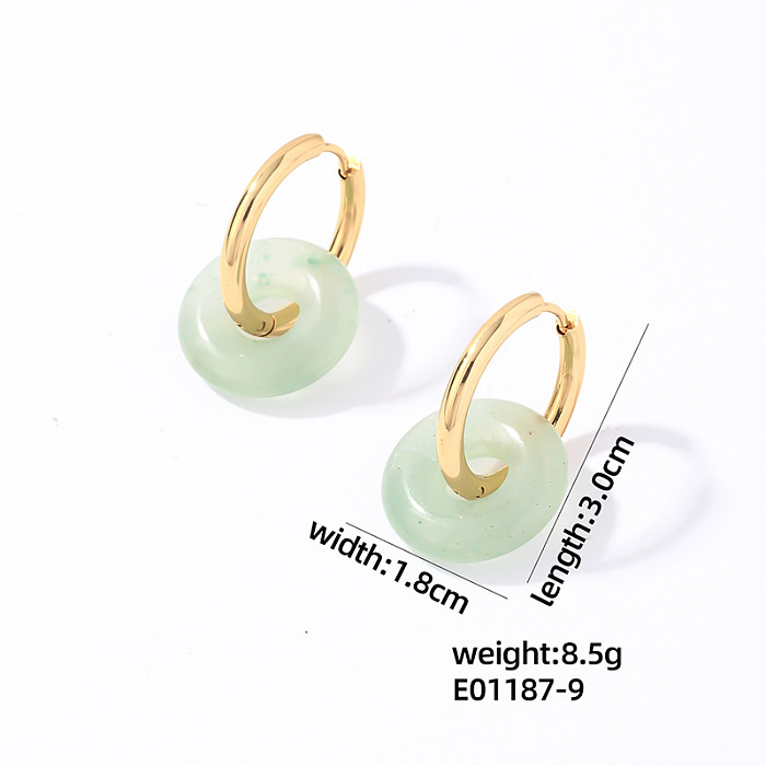 1 paire de boucles d'oreilles plaquées or, Style Simple et décontracté, rondes en acier inoxydable, pierre naturelle