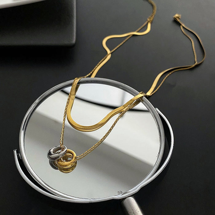 Collier avec pendentif rond en acier inoxydable de style simple, 1 pièce