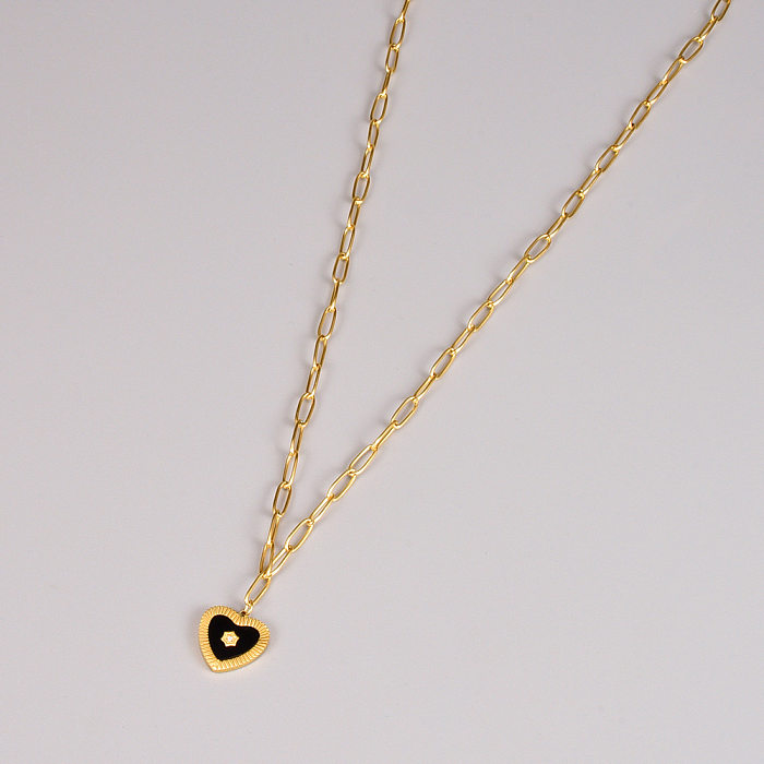 Casual Heart Shape Stainless Steel 18K Gold Plated Pendant Necklace In Bulk